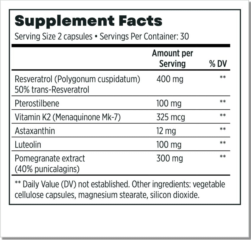 Polyphenol-Max™️ II with Resveratrol, Pterostilbene, Luteolin, Pomegranate, Vit K2 MK7 & Astaxanthin